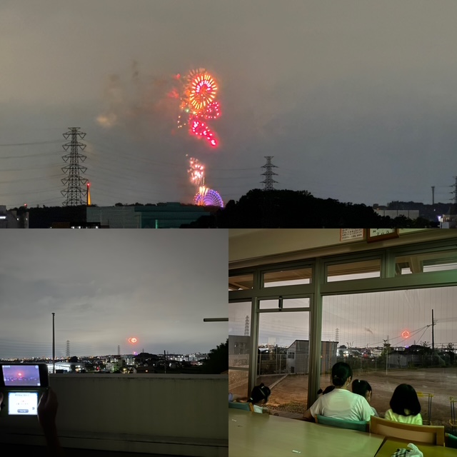屋上と食堂から花火大会観覧